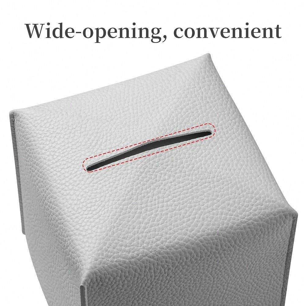 Square Tissue Box Cover, Pu Leather Tissue Box Holder With Bottom Belt Modern Stylish Tissue Box Organizer For Bathroom, Bedroom, Hotel