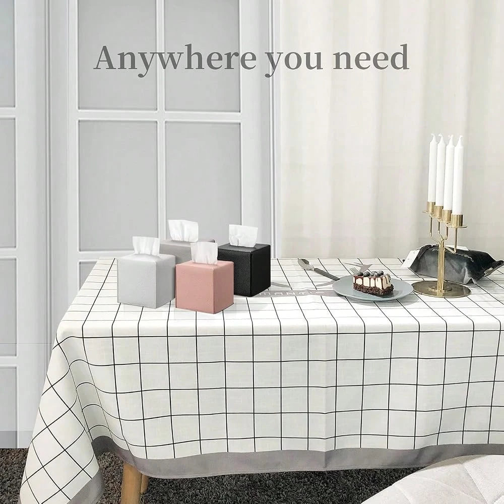 Square Tissue Box Cover, Pu Leather Tissue Box Holder With Bottom Belt Modern Stylish Tissue Box Organizer For Bathroom, Bedroom, Hotel