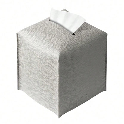 Square Tissue Box Cover, Pu Leather Tissue Box Holder With Bottom Belt Modern Stylish Tissue Box Organizer For Bathroom, Bedroom, Hotel