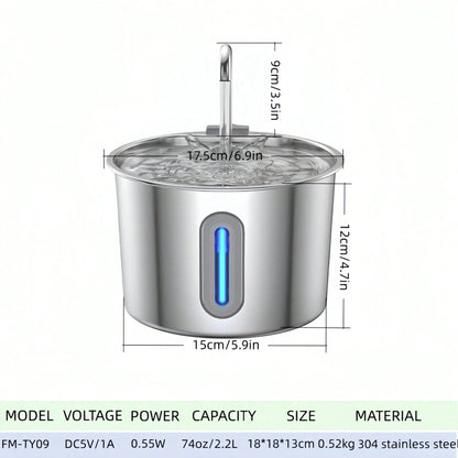 Stainless Steel Pet Water Dispenser Automatic Circulation Leakage-Proof Cat Dog Water Feeder With Dirt Separation
