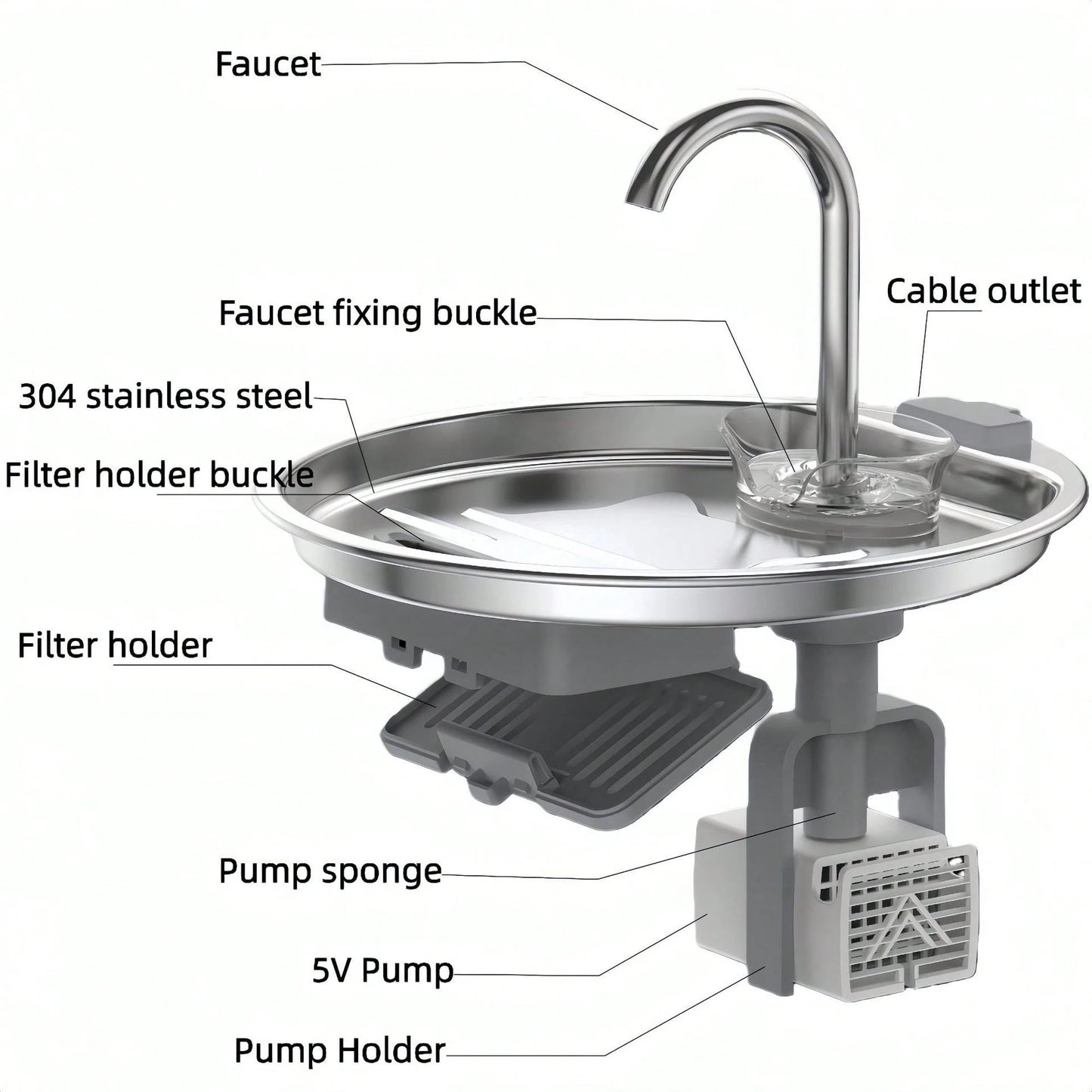 Stainless Steel Pet Water Dispenser Automatic Circulation Leakage-Proof Cat Dog Water Feeder With Dirt Separation