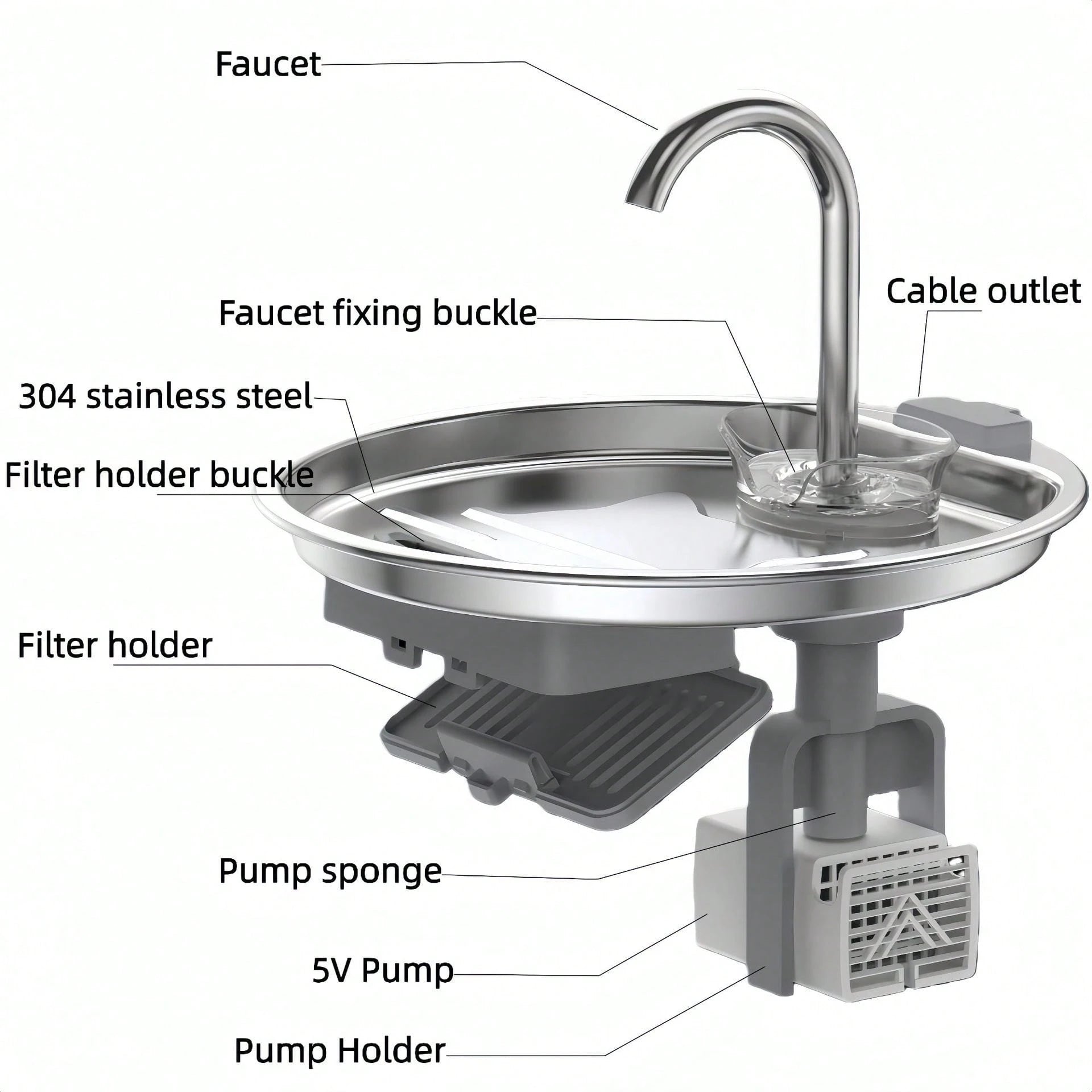 Stainless Steel Pet Water Dispenser Automatic Circulation Leakage-Proof Cat Dog Water Feeder With Dirt Separation