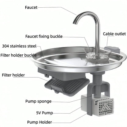 Stainless Steel Pet Water Dispenser Automatic Circulation Leakage-Proof Cat Dog Water Feeder With Dirt Separation