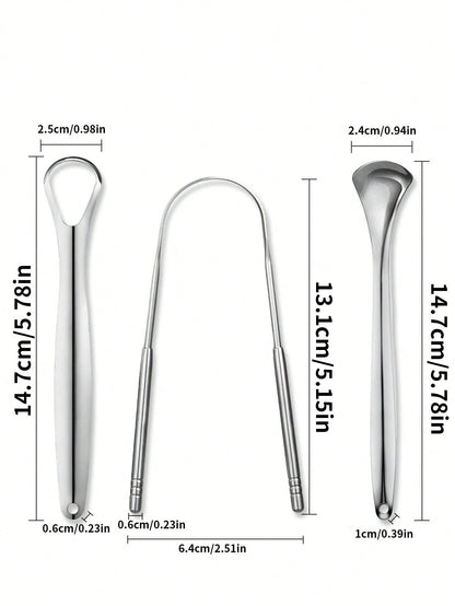 Stainless Steel Tongue Scraper, 3 Styles Available, Rust-Resistant And Durable, Effectively Removes Bad Breath, Cleans Tongue Coating, Portable And Easy To Use, Suitable For Adults And Children Daily