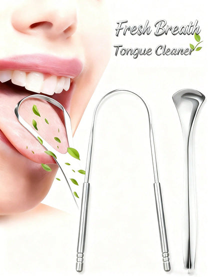 Stainless Steel Tongue Scraper, 3 Styles Available, Rust-Resistant And Durable, Effectively Removes Bad Breath, Cleans Tongue Coating, Portable And Easy To Use, Suitable For Adults And Children Daily