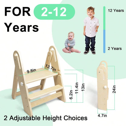Step Stool Foldable For Toddlers, Adjustable Kids Step Stool For Bathroom Sink Toilet Potty Training Stool With Handles Child Kitchen Counter