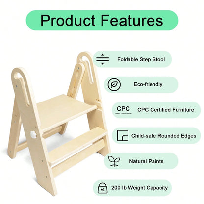 Step Stool Foldable For Toddlers, Adjustable Kids Step Stool For Bathroom Sink Toilet Potty Training Stool With Handles Child Kitchen Counter