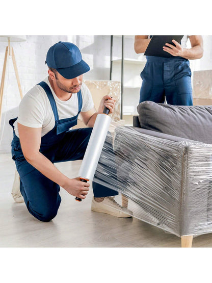 Stretch Film, 15 Inch X 1000 Feet Shrink Wrap For Pallet Wrap, Industrial Strength Stretch Wrap With Handles, Moving Wrapping Plastic Roll, 60 Gauge