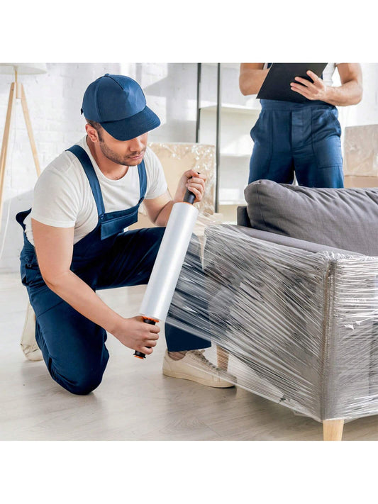 Stretch Film, 15 Inch X 1000 Feet Shrink Wrap For Pallet Wrap, Industrial Strength Stretch Wrap With Handles, Moving Wrapping Plastic Roll, 60 Gauge