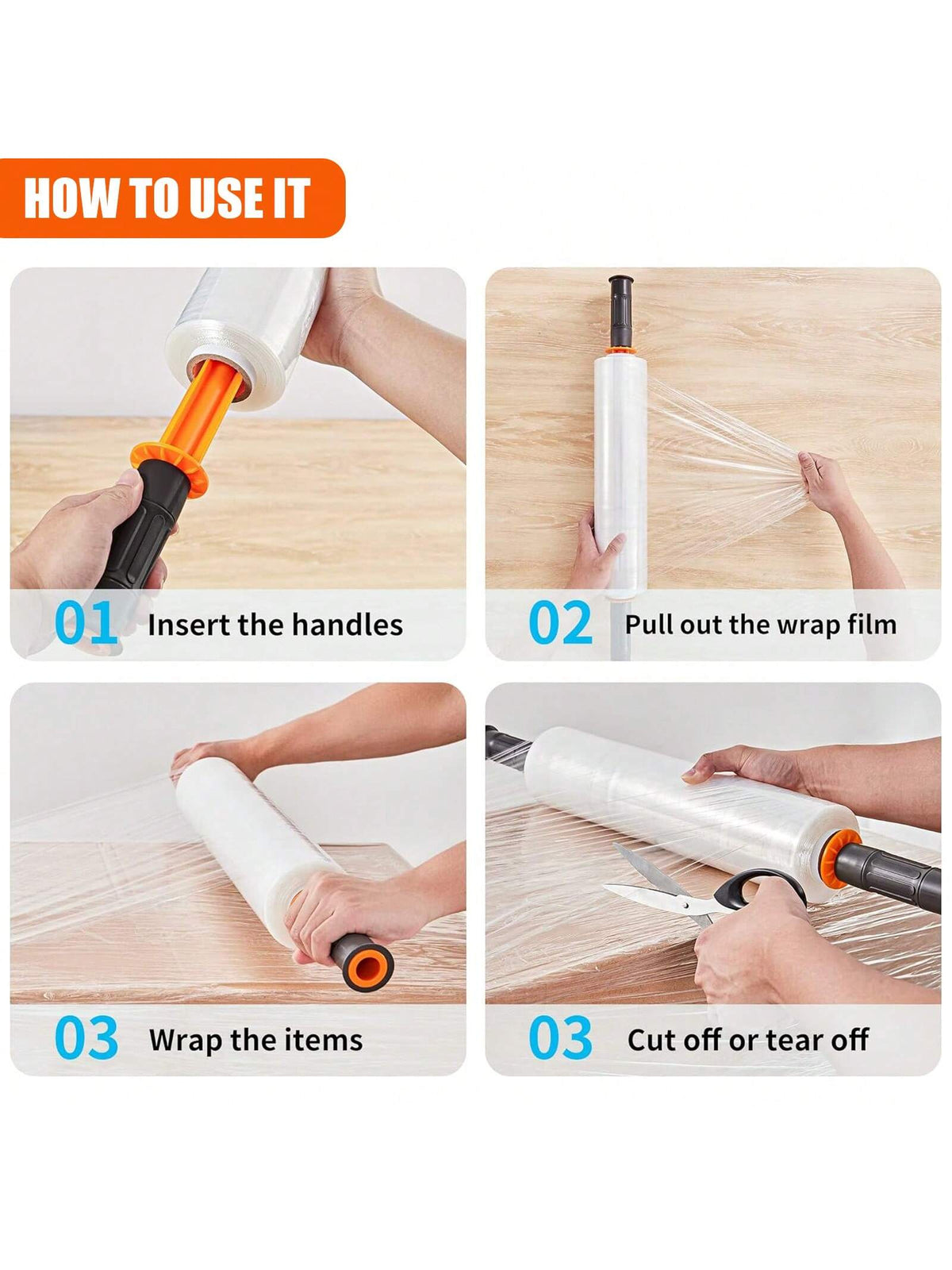 Stretch Film, 15 Inch X 1000 Feet Shrink Wrap For Pallet Wrap, Industrial Strength Stretch Wrap With Handles, Moving Wrapping Plastic Roll, 60 Gauge