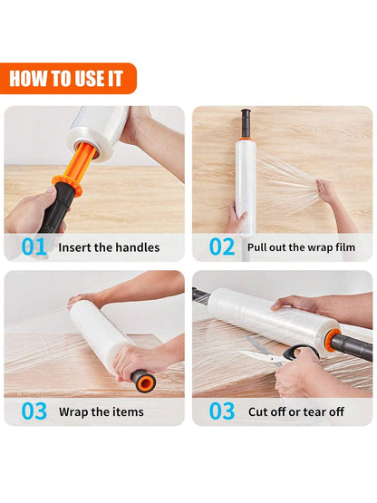Stretch Film, 15 Inch X 1000 Feet Shrink Wrap For Pallet Wrap, Industrial Strength Stretch Wrap With Handles, Moving Wrapping Plastic Roll, 60 Gauge