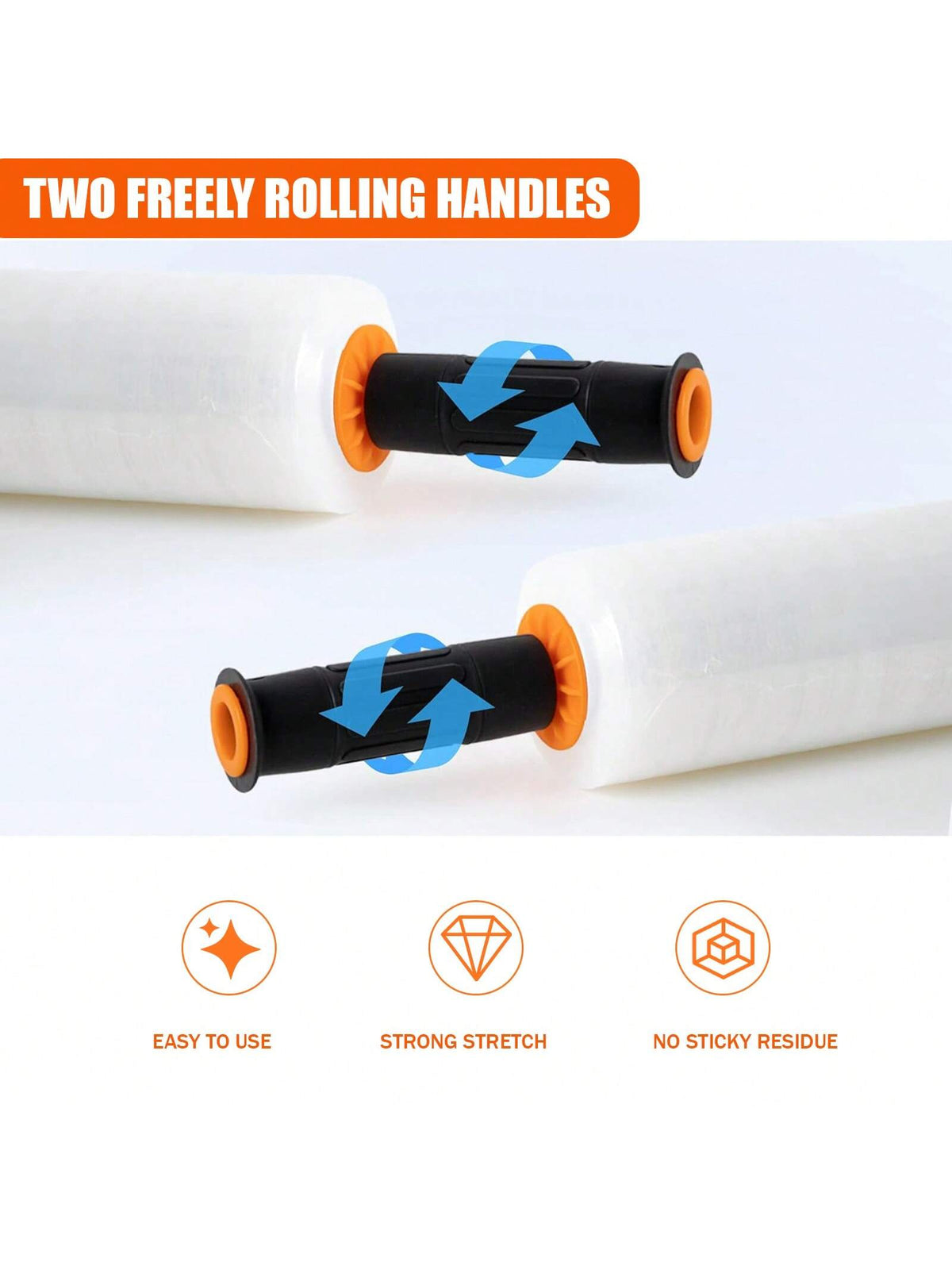 Stretch Film, 15 Inch X 1000 Feet Shrink Wrap For Pallet Wrap, Industrial Strength Stretch Wrap With Handles, Moving Wrapping Plastic Roll, 60 Gauge