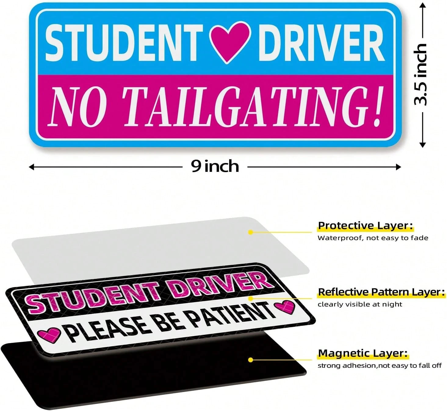 Student Driver Magnet For Car, Colorful New Drivers Magnets, Please Be Patient Student Driver Magnet Sign Stickers, Magnetic Safety Decoration Supplies For Newbie Beginner Car Accessories, 3 PCS