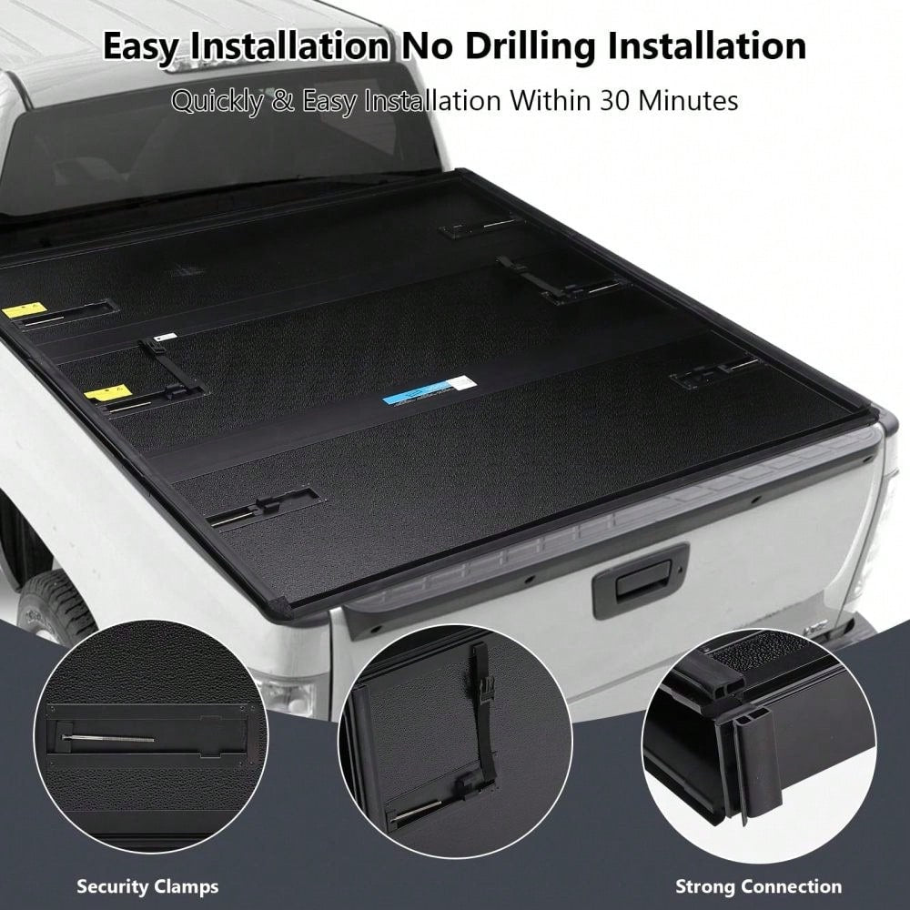 Studyset Hard Tri-Fold Truck Bed Tonneau Cargo Cover, Durable Hard Folding Truck Bed Protector With Simple Quick Install Design
