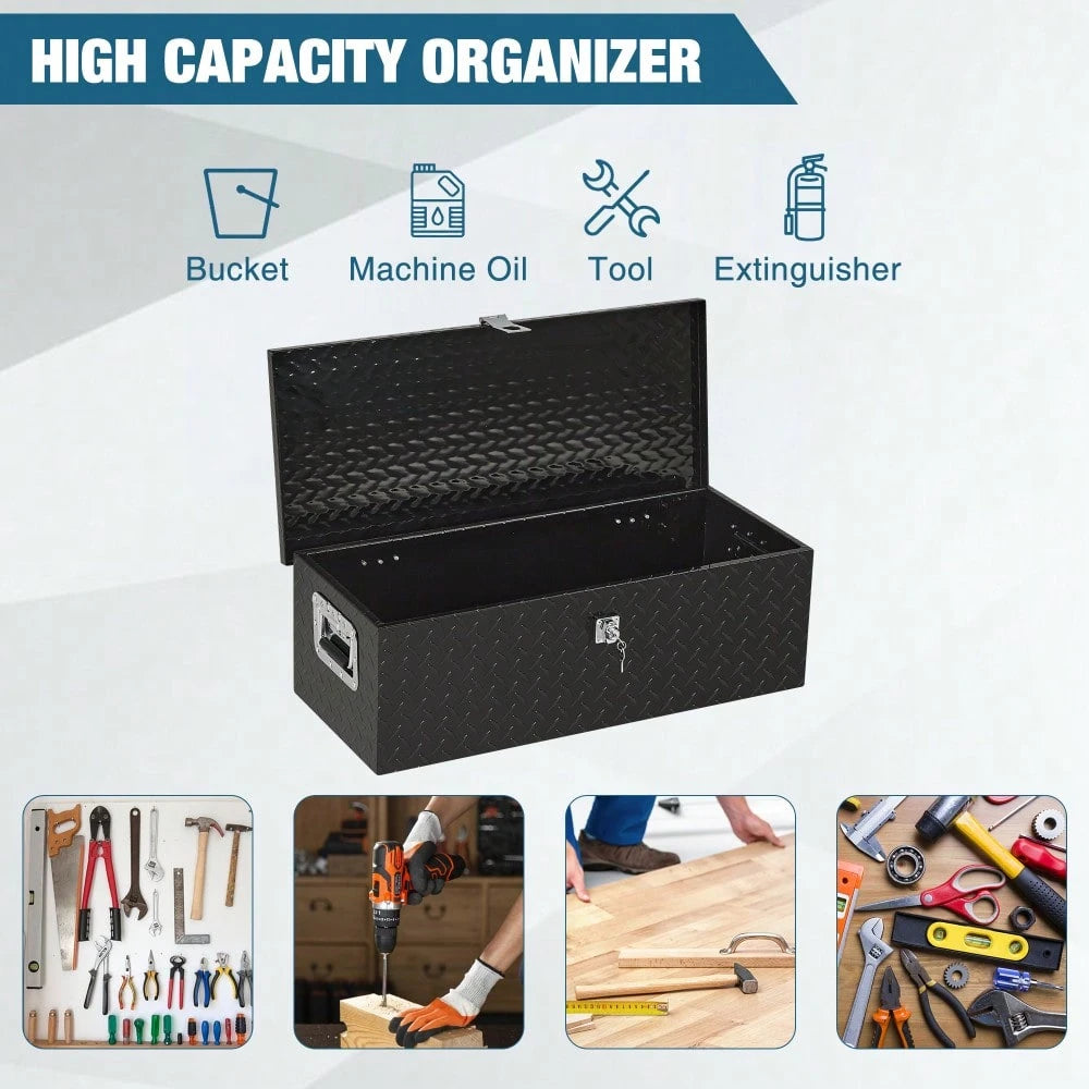 Studyset Underbody Truck Box,Pickup Storage Box,Heavy Duty Aluminum Diamond Plate Tool Box With Lock Keys,Waterproof Trailer Storage Box With Side Handles,Tool Organizer Chest Cabinet For Truck, Trail