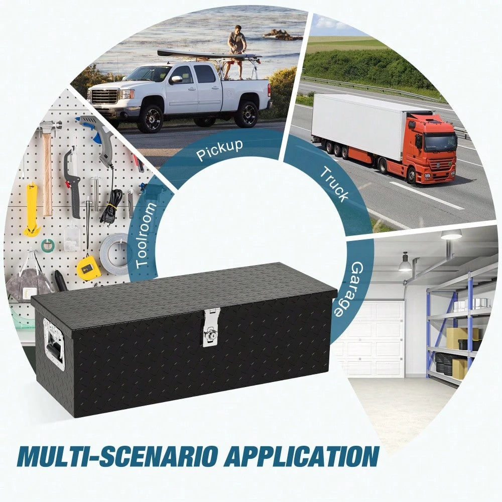 Studyset Underbody Truck Box,Pickup Storage Box,Heavy Duty Aluminum Diamond Plate Tool Box With Lock Keys,Waterproof Trailer Storage Box With Side Handles,Tool Organizer Chest Cabinet For Truck, Trail