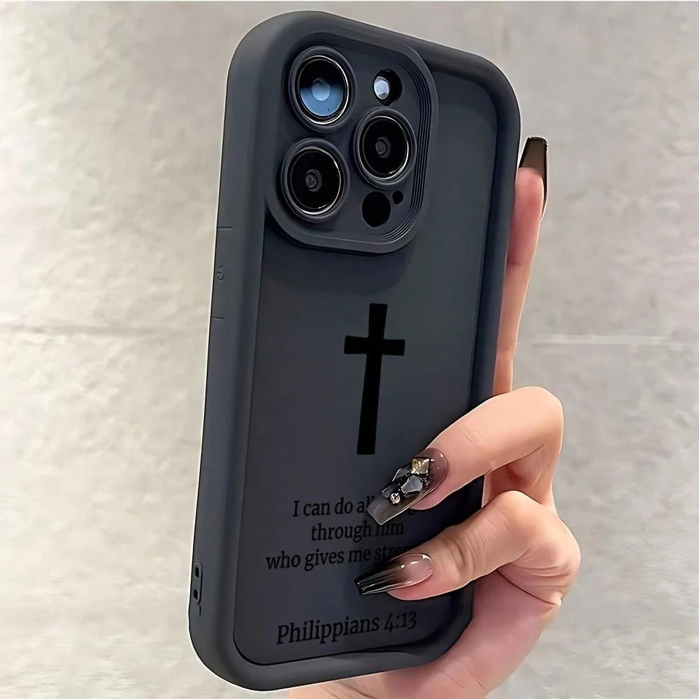 Stylish Minimalist Cross Christian Pattern Phone Case, Soft Black Silicone, Fully Protected And Shockproof For IPhone 17 16 15 Pro Max 14 13 12 11 X Plus,Suitable For IPhone17 Air