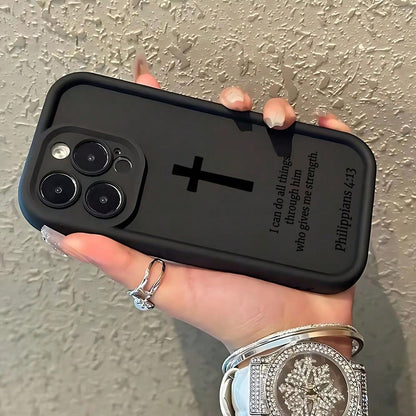 Stylish Minimalist Cross Christian Pattern Phone Case, Soft Black Silicone, Fully Protected And Shockproof For IPhone 17 16 15 Pro Max 14 13 12 11 X Plus,Suitable For IPhone17 Air