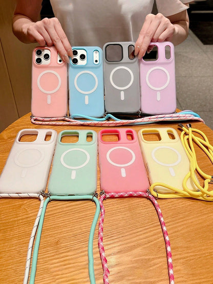 Stylish Necklace Crossbody Lanyard Candy Color Phone Case Compatible With Iphone 17 Pro Max 17 Pro 17 16 Pro Max 16 Pro 16 15 Pro Max 15 Pro 15 14 Pro Max 14 Pro 14 13 Pro Max 13 Pro 13 Minimalist Tra