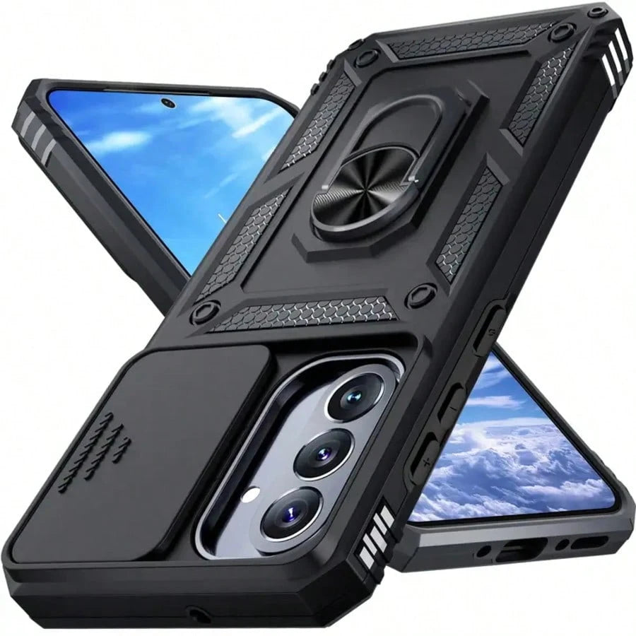 Suitable For Galaxy A55 A36 A26 A16 A54 A34 A14 A15 A05 5G Phone Cases, With Sliding Camera Cover And Built-In 360° Rotating Ring Holder, Magnetic Shock-Proof Design, Also Fit For Galaxy S25 S24 S23 S