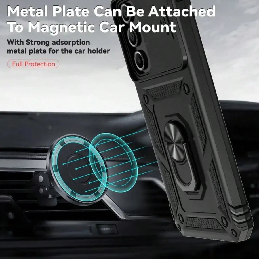Suitable For Galaxy A55 A36 A26 A16 A54 A34 A14 A15 A05 5G Phone Cases, With Sliding Camera Cover And Built-In 360° Rotating Ring Holder, Magnetic Shock-Proof Design, Also Fit For Galaxy S25 S24 S23 S