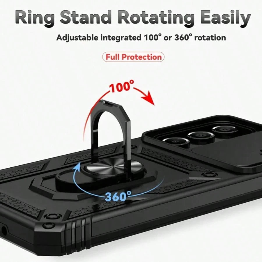 Suitable For Galaxy A55 A36 A26 A16 A54 A34 A14 A15 A05 5G Phone Cases, With Sliding Camera Cover And Built-In 360° Rotating Ring Holder, Magnetic Shock-Proof Design, Also Fit For Galaxy S25 S24 S23 S
