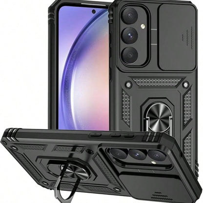 Suitable For Galaxy A55 A36 A26 A16 A54 A34 A14 A15 A05 5G Phone Cases, With Sliding Camera Cover And Built-In 360° Rotating Ring Holder, Magnetic Shock-Proof Design, Also Fit For Galaxy S25 S24 S23 S