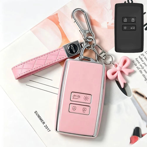 Suitable For Renault Koleos/Kadjar Smart Remote Key, Car Logo Rope Bow Pendant Style, Highly Attractive Full Coverage Electroplated Key Cover, Anti-Slip Comfortable Touch, Daily Travel Anti-Drop Anti
