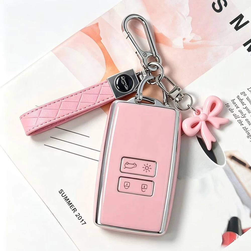 Suitable For Renault Koleos/Kadjar Smart Remote Key, Car Logo Rope Bow Pendant Style, Highly Attractive Full Coverage Electroplated Key Cover, Anti-Slip Comfortable Touch, Daily Travel Anti-Drop Anti