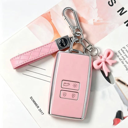 Suitable For Renault Koleos/Kadjar Smart Remote Key, Car Logo Rope Bow Pendant Style, Highly Attractive Full Coverage Electroplated Key Cover, Anti-Slip Comfortable Touch, Daily Travel Anti-Drop Anti
