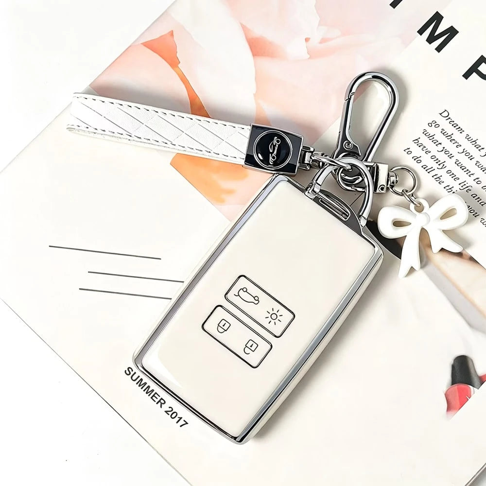 Suitable For Renault Koleos/Kadjar Smart Remote Key, Car Logo Rope Bow Pendant Style, Highly Attractive Full Coverage Electroplated Key Cover, Anti-Slip Comfortable Touch, Daily Travel Anti-Drop Anti