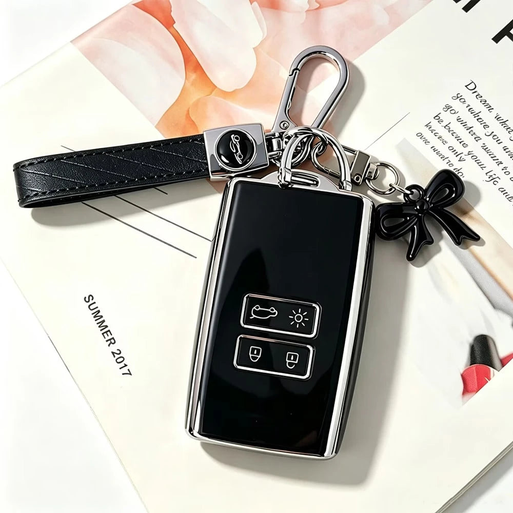 Suitable For Renault Koleos/Kadjar Smart Remote Key, Car Logo Rope Bow Pendant Style, Highly Attractive Full Coverage Electroplated Key Cover, Anti-Slip Comfortable Touch, Daily Travel Anti-Drop Anti