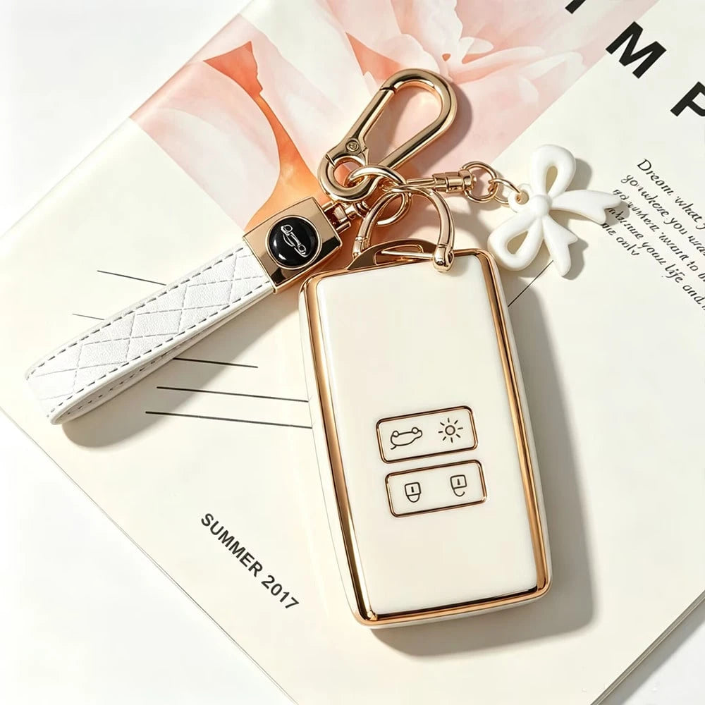Suitable For Renault Koleos/Kadjar Smart Remote Key, Car Logo Rope Bow Pendant Style, Highly Attractive Full Coverage Electroplated Key Cover, Anti-Slip Comfortable Touch, Daily Travel Anti-Drop Anti