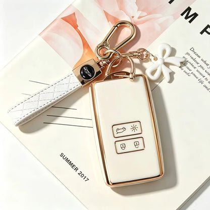 Suitable For Renault Koleos/Kadjar Smart Remote Key, Car Logo Rope Bow Pendant Style, Highly Attractive Full Coverage Electroplated Key Cover, Anti-Slip Comfortable Touch, Daily Travel Anti-Drop Anti