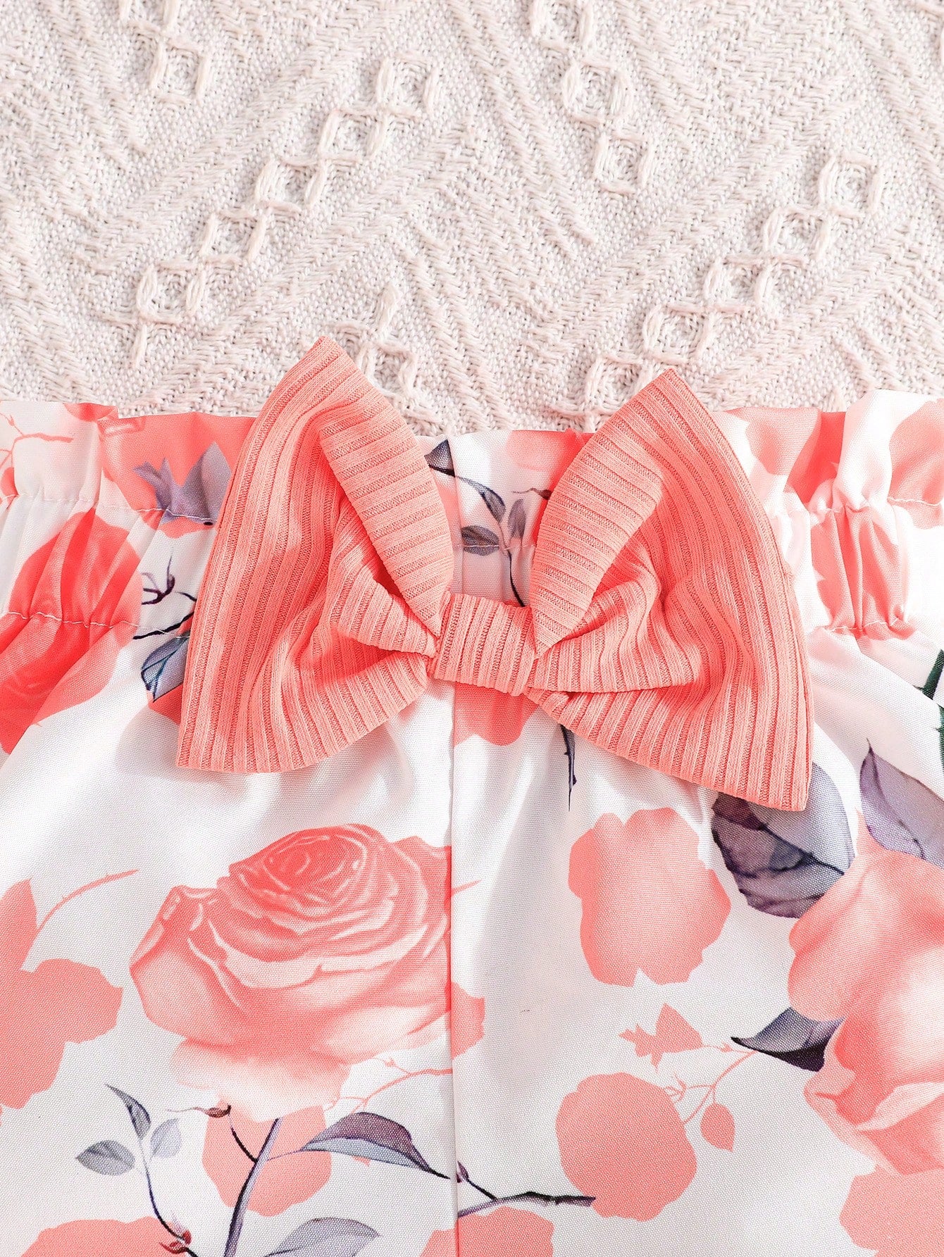 Summer Baby Girl's Clothing Set For Baby Girls- Cap Sleeve Cute Bowknot Top With Casual Flower Printed Shorts, 2pcs Outfit For Baby Girls