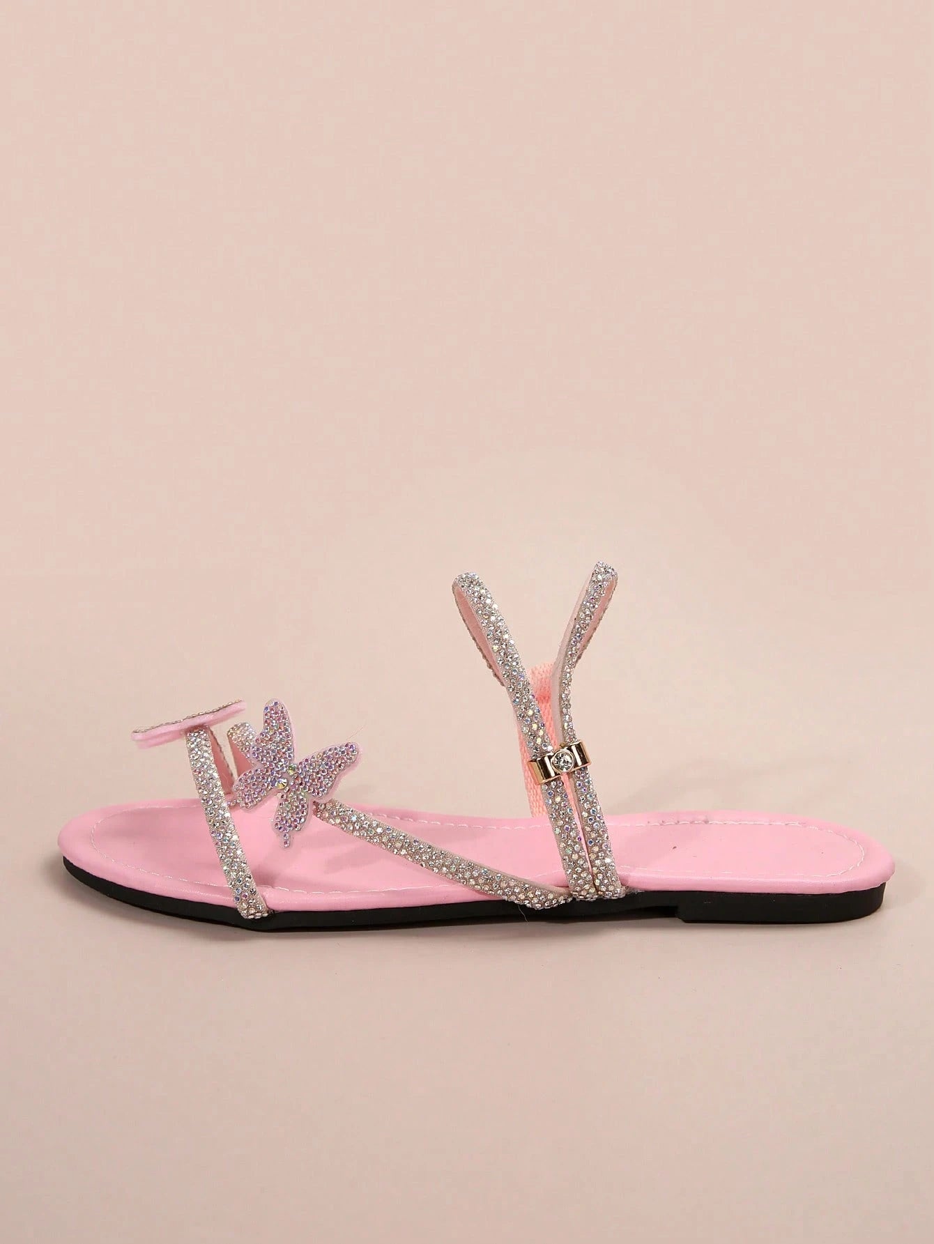 Summer New Rhinestone Bow Multi-Strap Dual-Wear Design Flat Sandals, Comfortable For Dates, Parties, Home, Casual And Daily Outings