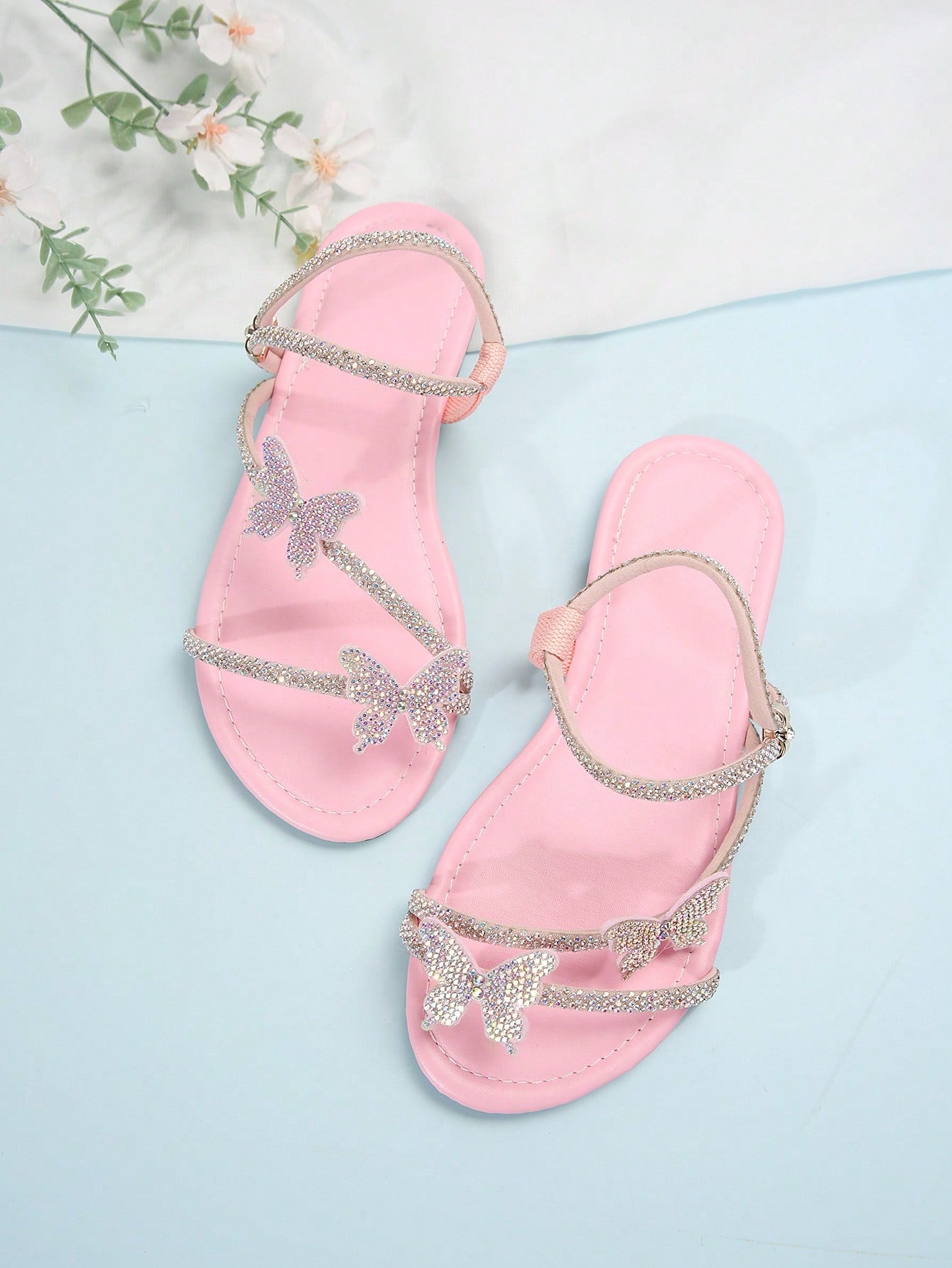 Summer New Rhinestone Bow Multi-Strap Dual-Wear Design Flat Sandals, Comfortable For Dates, Parties, Home, Casual And Daily Outings