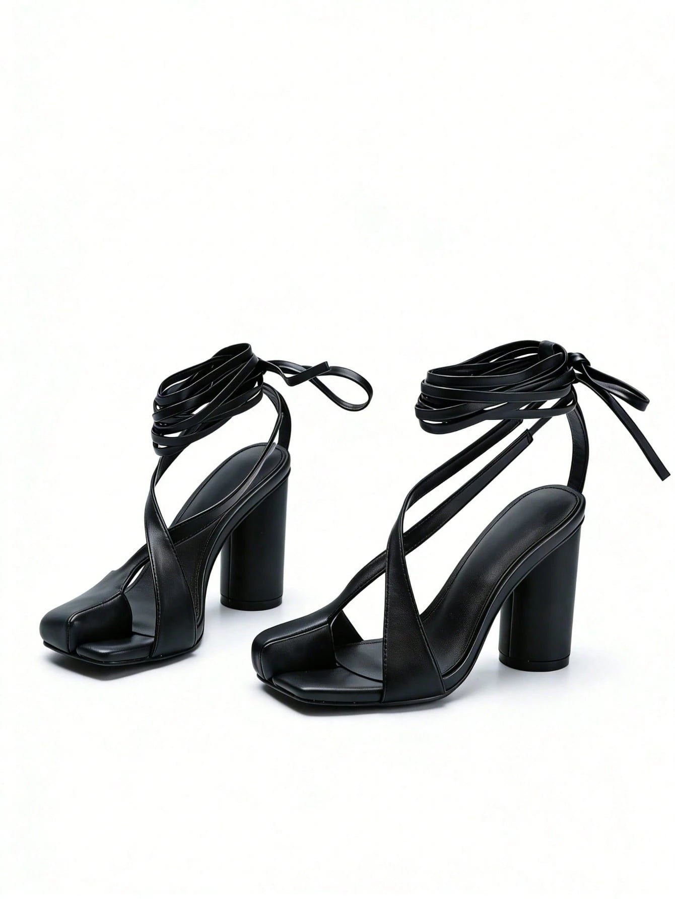 Summer Sandals For Women Block Heel Open Toe Sandals Roman Sandals With Lace Up Ankle Strap Cross Tied Sexy Square Toe Pumps Party Dressy Pumps Shoes
