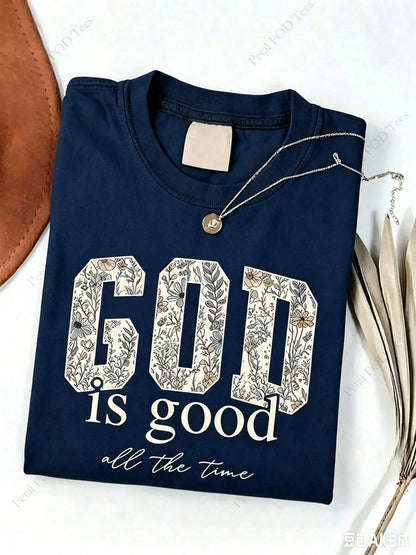 Summer TopsWomen'S Christian T-Shirt- Distressed "God Is Good" And "Always Has Been" Bible Verse Print, Round Neck Short Sleeve Casu