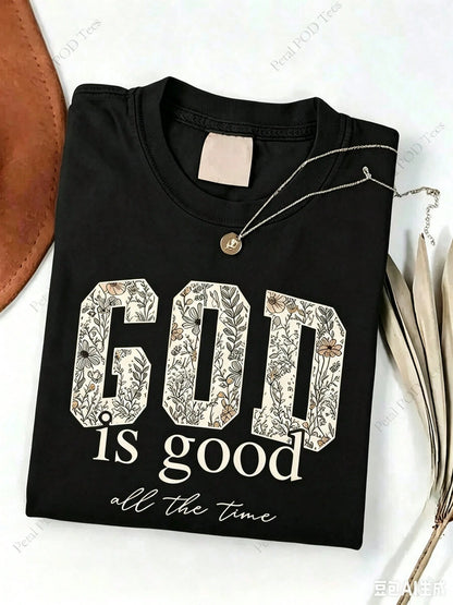 Summer TopsWomen'S Christian T-Shirt- Distressed "God Is Good" And "Always Has Been" Bible Verse Print, Round Neck Short Sleeve Casu