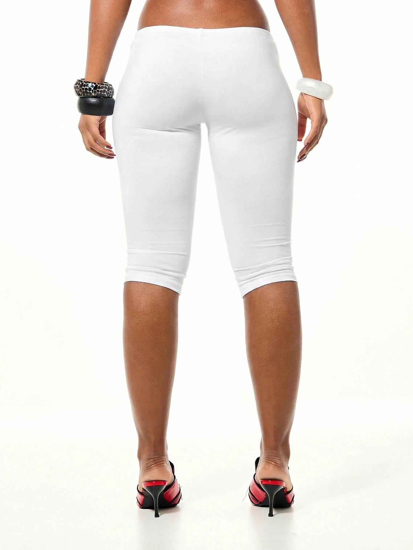 SUMWON WOMEN Women Jersey Capri Leggings With Side Eyelet Button Detail Stretch Mid Rise Three Quarter Length Pants