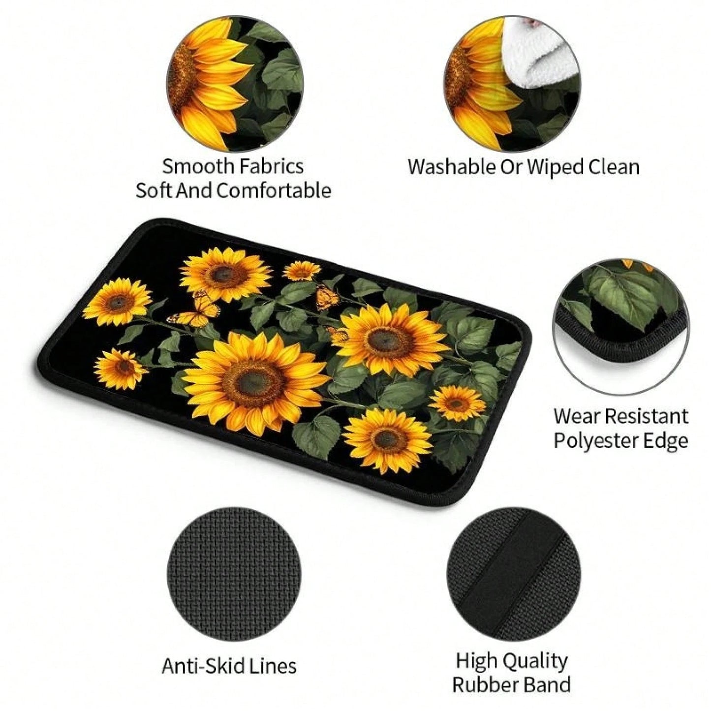 Sunflower Art Car Center Console Cover Mat, Soft, Waterproof, Non-Slip, Easy To Clean, Universal Fit, Suitable For SUVs, Trucks, Minivans, Daily Commuting, Long Distance Travel, Interior Accessory, Un