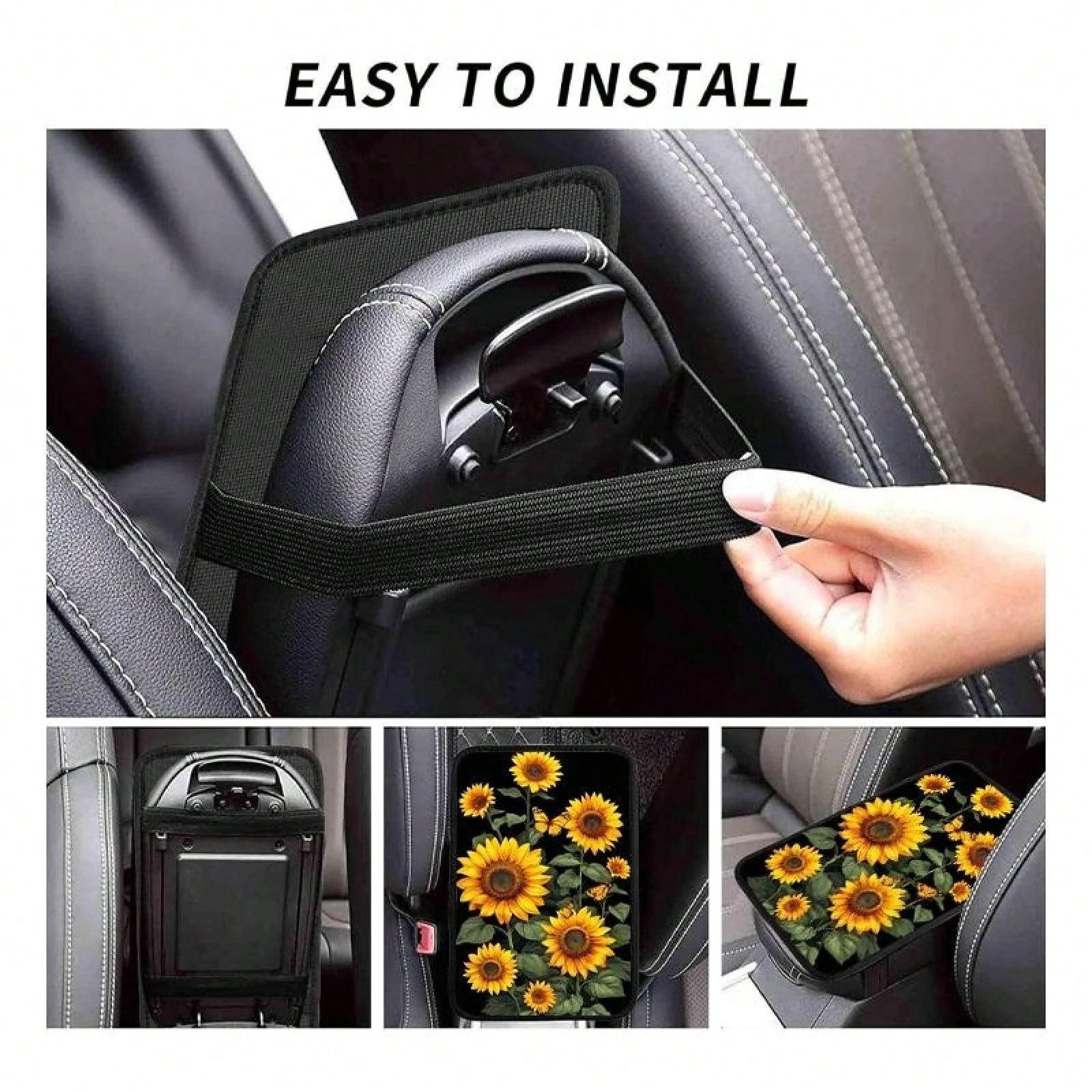 Sunflower Art Car Center Console Cover Mat, Soft, Waterproof, Non-Slip, Easy To Clean, Universal Fit, Suitable For SUVs, Trucks, Minivans, Daily Commuting, Long Distance Travel, Interior Accessory, Un