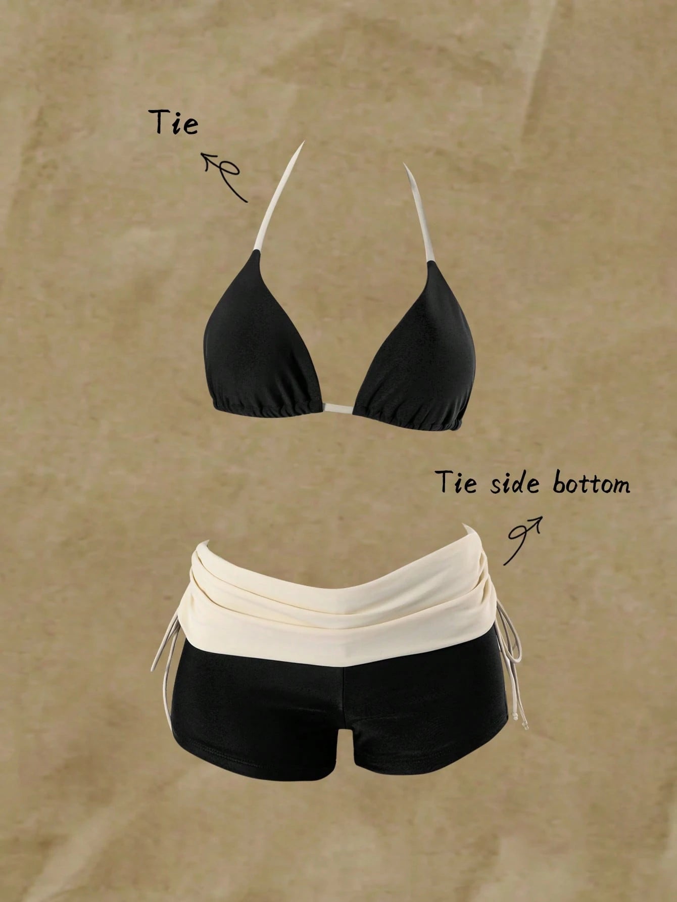 Sunnyshic Halter Triangle Bikini Set With High-Waist Shorts, Summer Hot Spring Vacation Swimsuit, Suitable For Beach