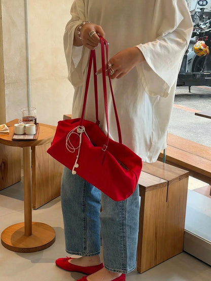 Super Hot Red Nylon Tote Bag For Women 2026 New Lightweight Large Capacity Commuter Handbag Shoulder Underarm Bag