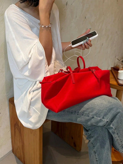 Super Hot Red Nylon Tote Bag For Women 2026 New Lightweight Large Capacity Commuter Handbag Shoulder Underarm Bag