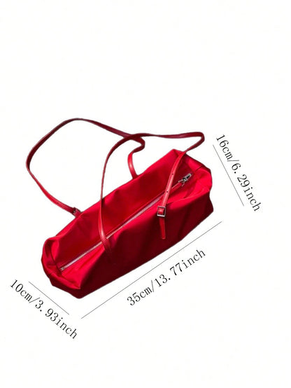 Super Hot Red Nylon Tote Bag For Women 2026 New Lightweight Large Capacity Commuter Handbag Shoulder Underarm Bag