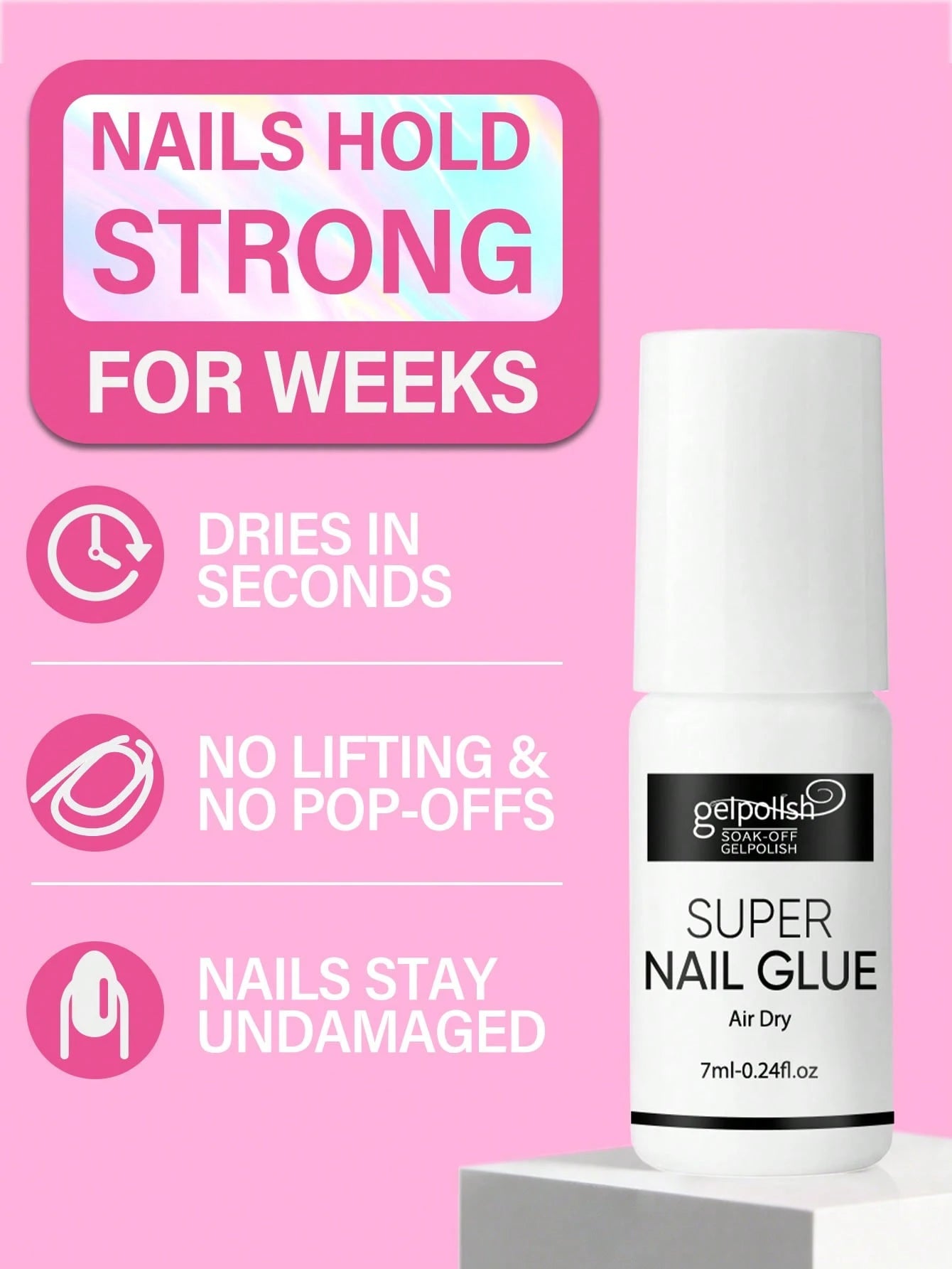 Super Strong Nail Glue For Acrylic Nails,Nail Tips, Press On Nails,Fake Nails, Salon Quality Brush On Nail Glue Easy Application Durable & Long-Lasting False Nail Glue