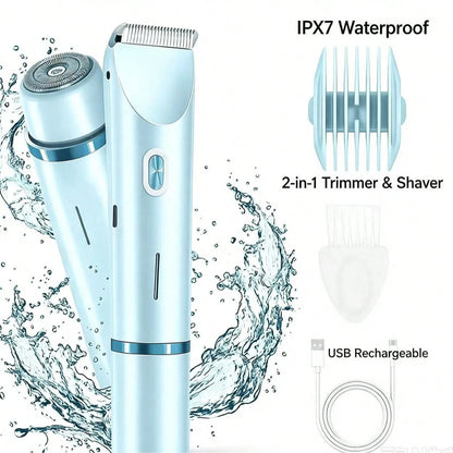 Super Value Set! 2 In 1 Electric Bikini Shaver With Limit Comb & Charging Cord Waterproof Recharge Body Hair Trimmer Multi Colors