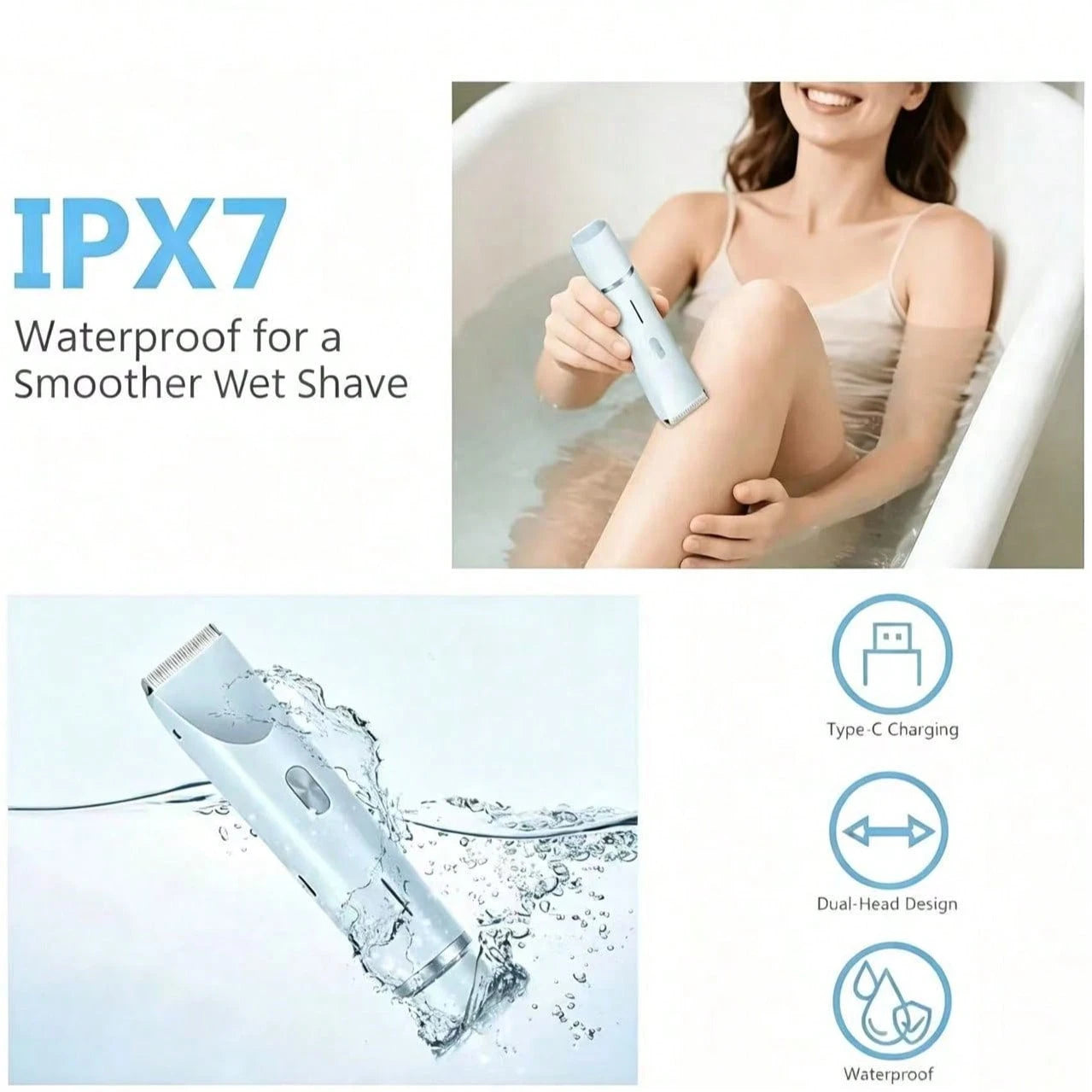 Super Value Set! 2 In 1 Electric Bikini Shaver With Limit Comb & Charging Cord Waterproof Recharge Body Hair Trimmer Multi Colors